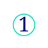 Turkis cirkel med fed blå siffer 1 indeni, der repræsenterer trin 1