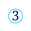Cercle turquoise avec le chiffre 3 en bleu vif à l'intérieur, représentant l'étape trois.
