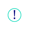 Cercle turquoise avec point d'exclamation bleu vif, représentant la dernière étape.