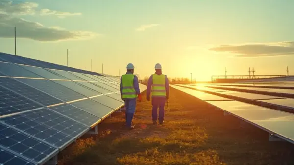 In the distance, two technicians are talking amongst extensive