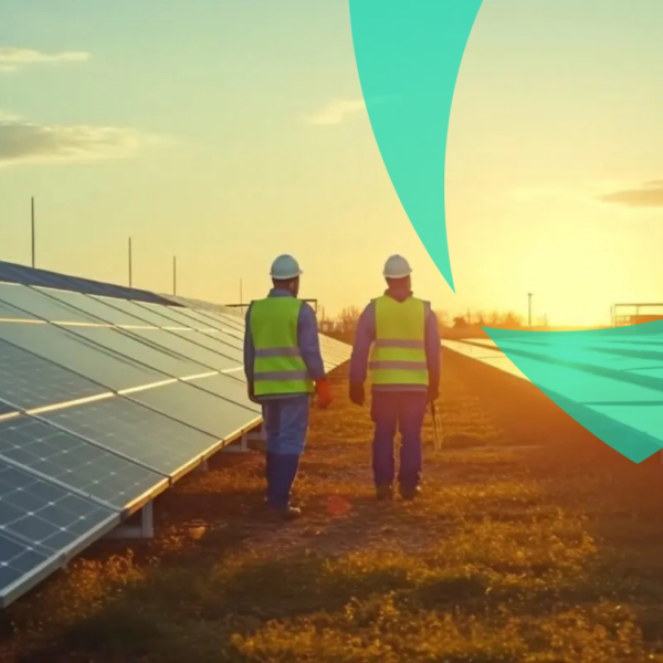 Ingénieurs inspectant des installations de panneaux solaires à des fins d'évaluation des actifs, d'évaluation de l'état et de gestion des risques.