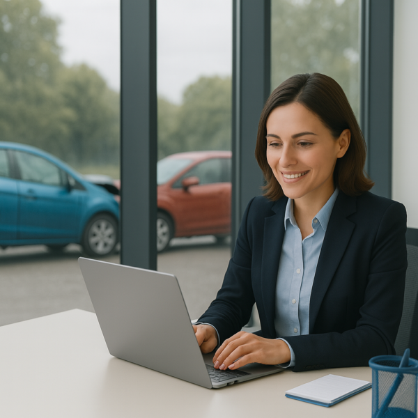 Motor Claims Officer typing on a laptop.