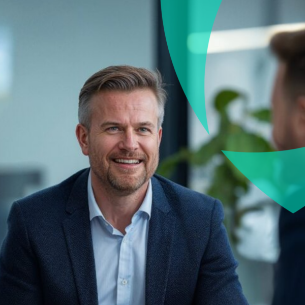 Professional consultant in a business meeting providing interim staffing support.